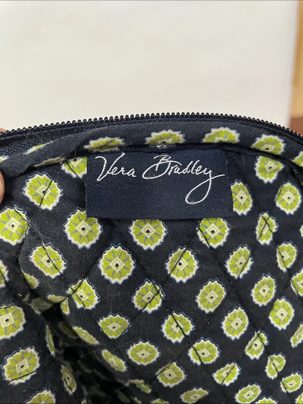 Vera Bradley //Sherry “Cambridge” Lime Green and Navy Quilted Hot tool Zip Case